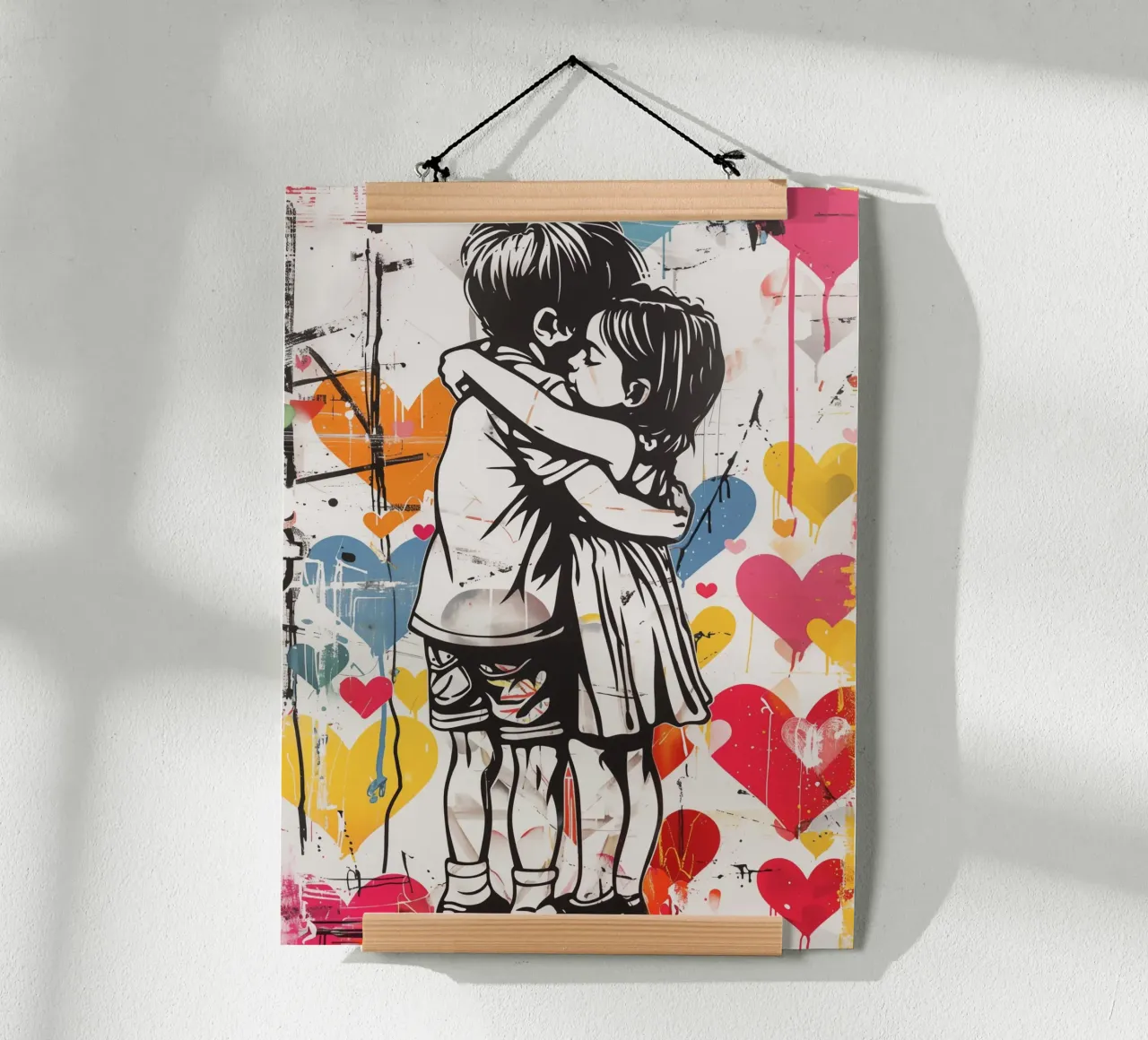 Amici per la vita - Arte di strada ispirata a Banksy poster con telaio in plastica da Autofocus