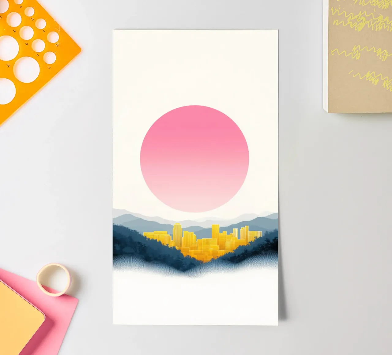 The golden dawn over the city sticker sheet by Affiches Soleil & Déco Lumineuse – Sunny