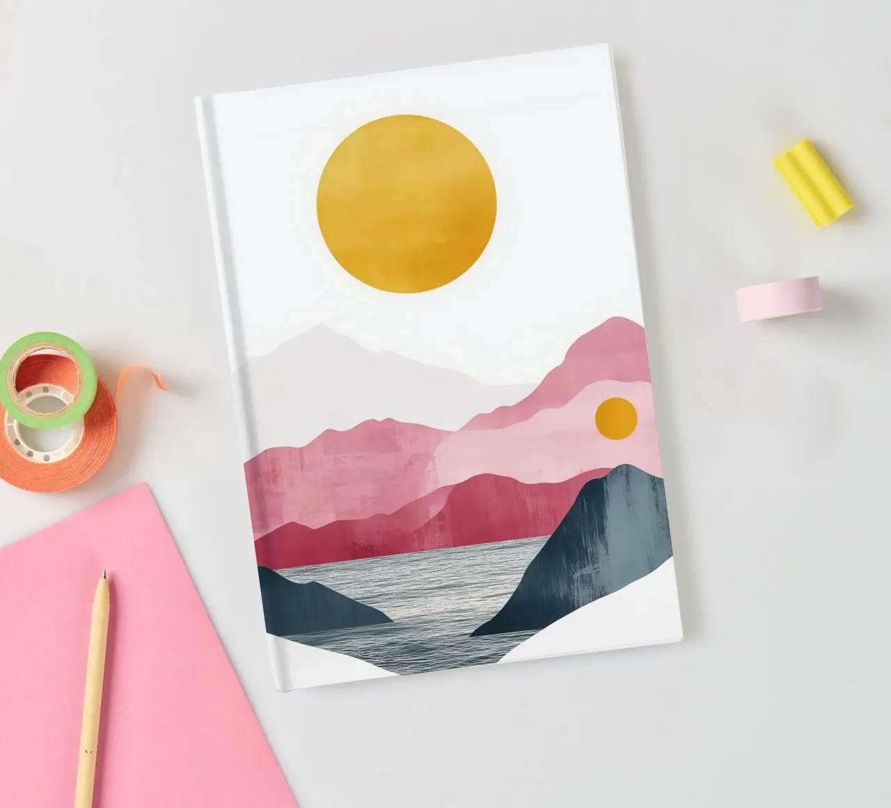 Soleil Couchant sur les Montagnes Rose carnet de notes de Affiches Soleil & Déco Lumineuse – Sunny