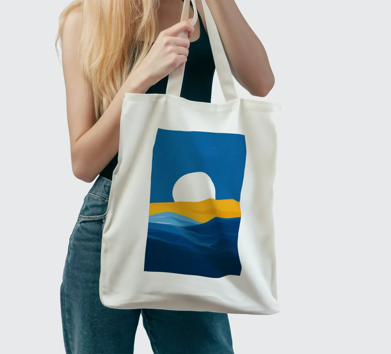 Notte stellata sul deserto e sull'oceano borsa in juta da Affiches Soleil & Déco Lumineuse – Sunny