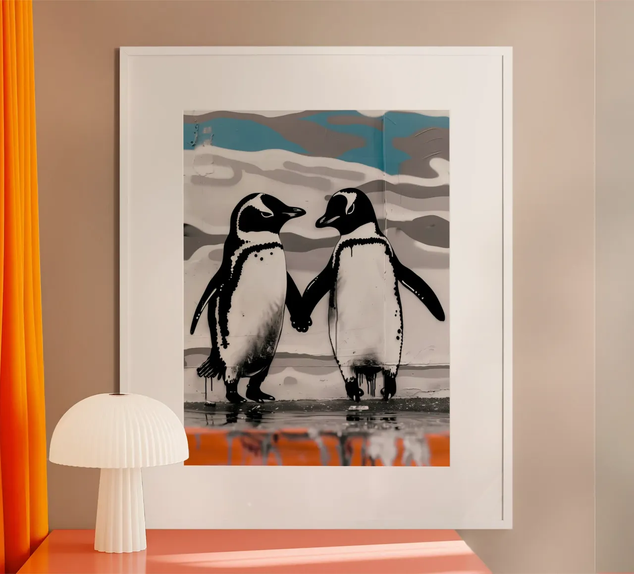 Pinguin Liebe Street Art Graffiti Poster mit Kunststoffrahmen von Autofocus