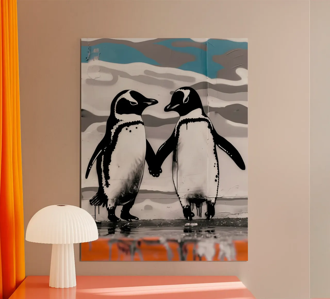 Pinguin Liebe Street Art Graffiti Poster mit Kunststoffrahmen von Autofocus