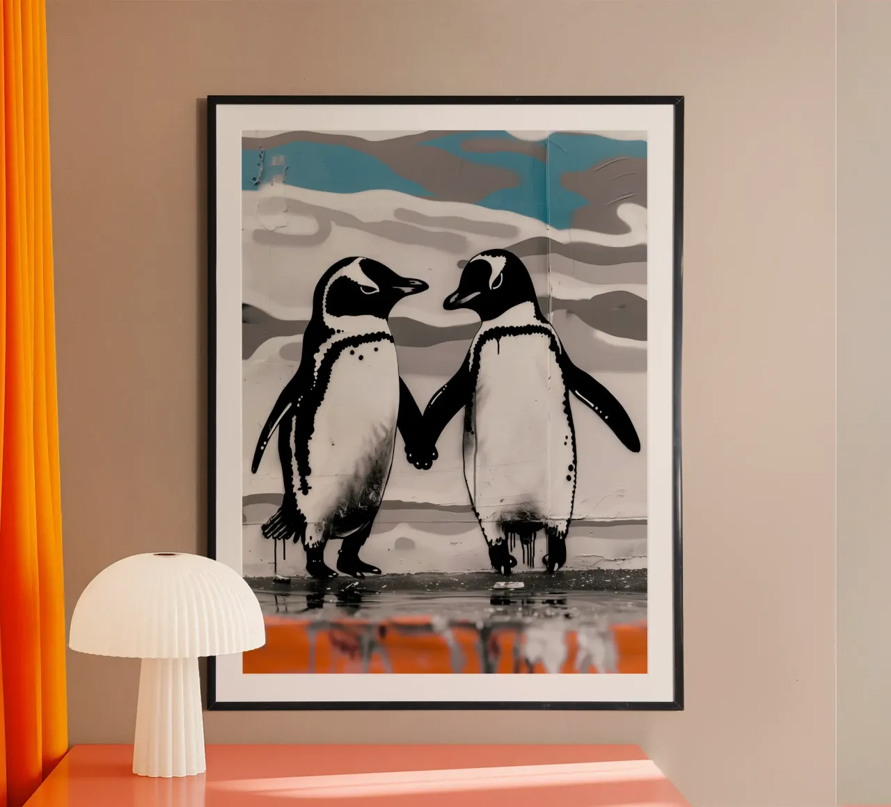 Pinguin Liebe Street Art Graffiti Poster mit Kunststoffrahmen von Autofocus