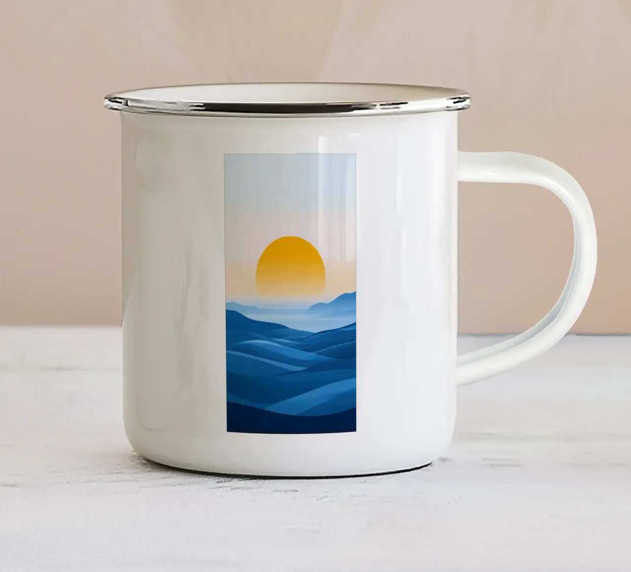 Berggolven bij schemering emaille mok van Affiches Soleil & Déco Lumineuse – Sunny