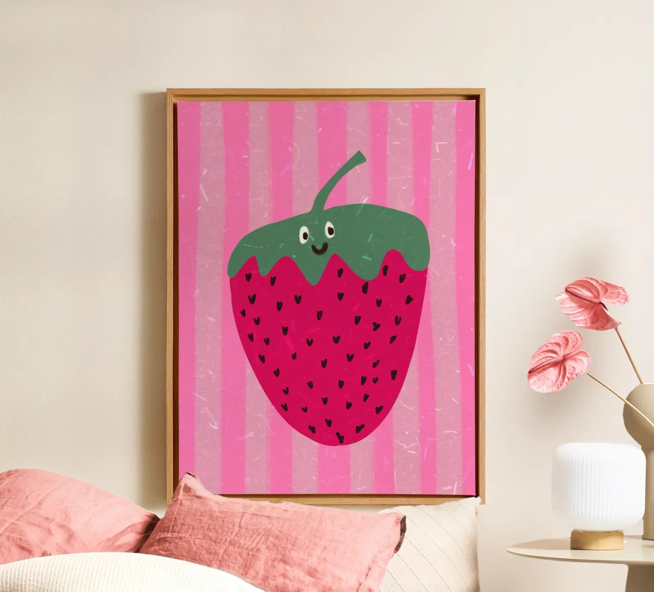 Hello Strawberry tela con Cornice a cassetta da Illustration Raissa Oltmanns