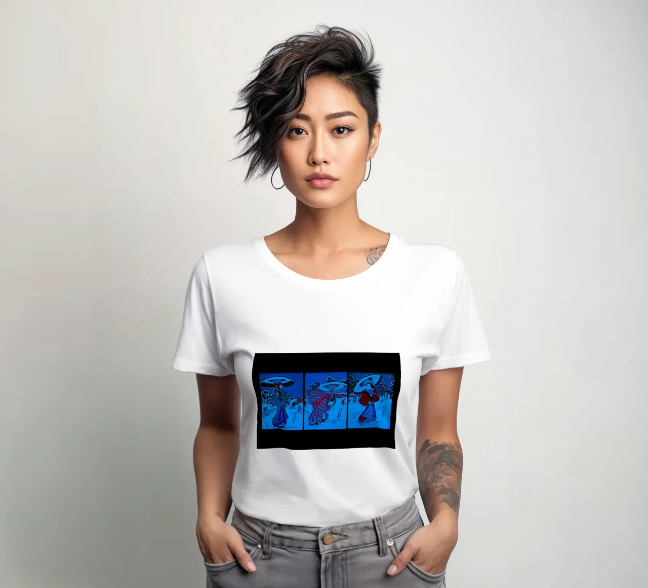 Snowfall at dusk in Ueno - Blue Chroma women's fitted t-shirt by the-witcher