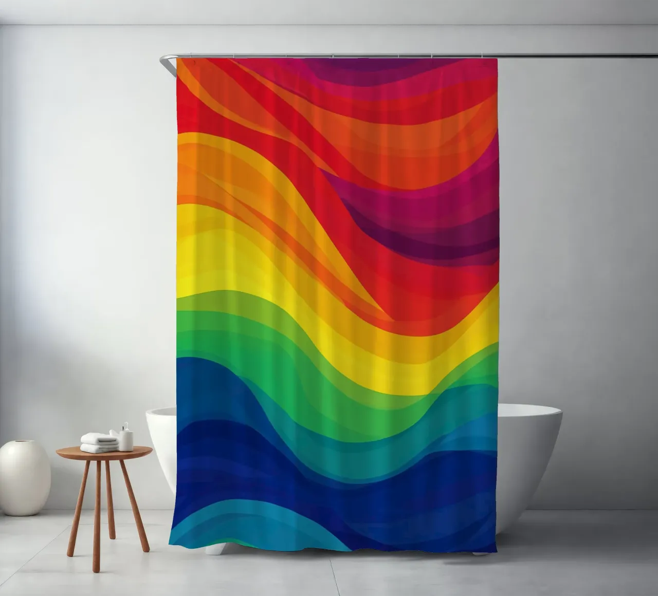 Pride LBGTQ Abstract Rainbow Waves shower curtain by Autofocus