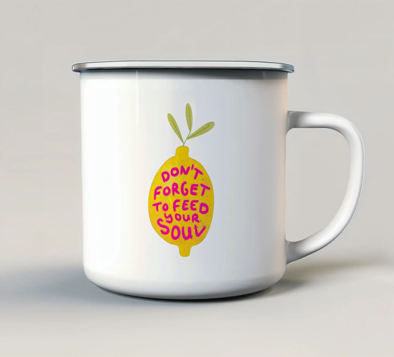 Don't forget to feed your soul tazza in smalto da Illustration Raissa Oltmanns