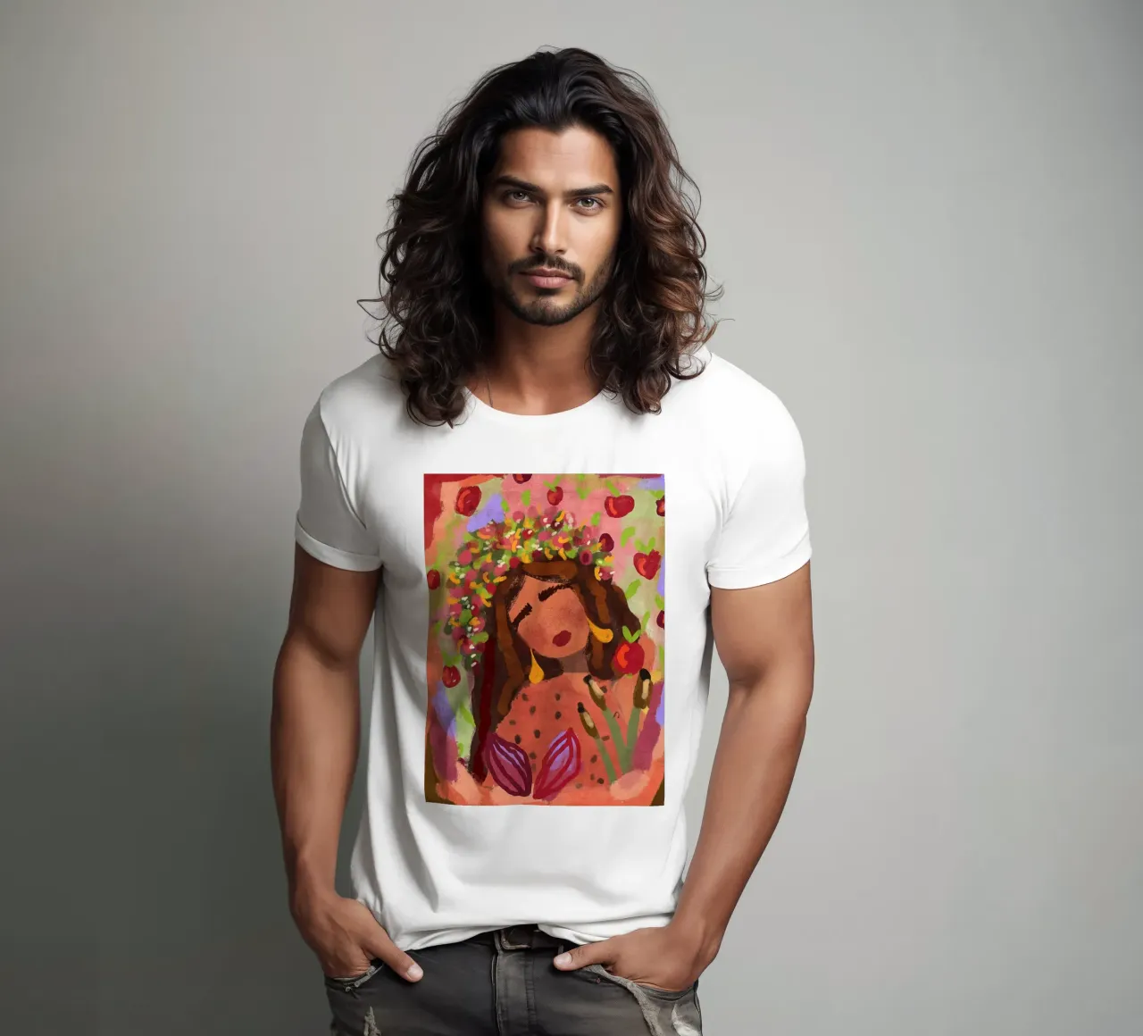 Donna astratta in un campo di mele t-shirt da Illustration Raissa Oltmanns