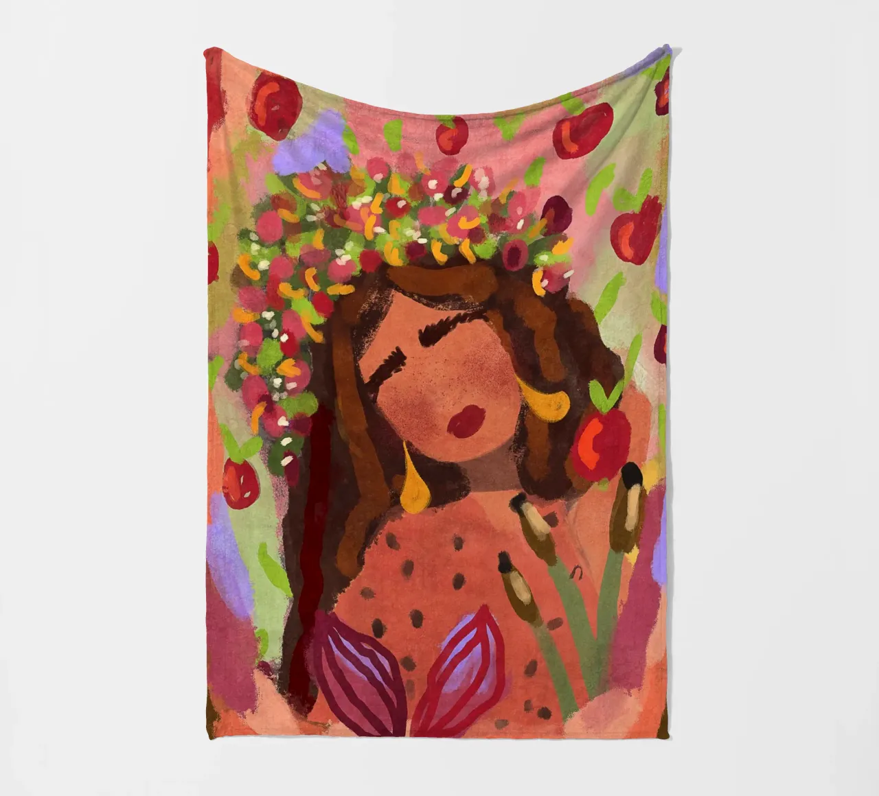 Donna astratta in un campo di mele coperta in pile da Illustration Raissa Oltmanns