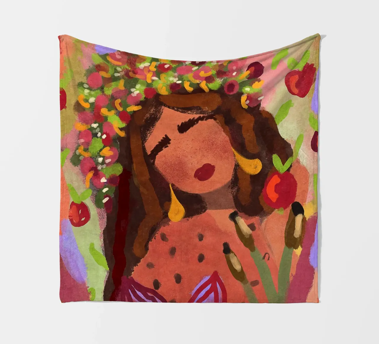Donna astratta in un campo di mele coperta in pile da Illustration Raissa Oltmanns
