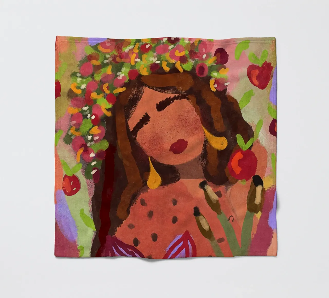 Donna astratta in un campo di mele coperta in pile da Illustration Raissa Oltmanns