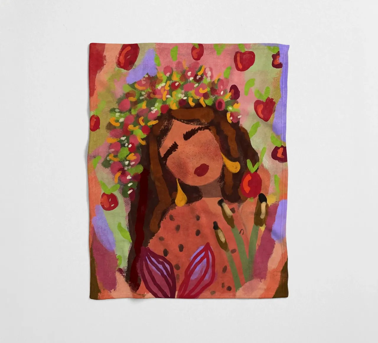 Donna astratta in un campo di mele coperta in pile da Illustration Raissa Oltmanns