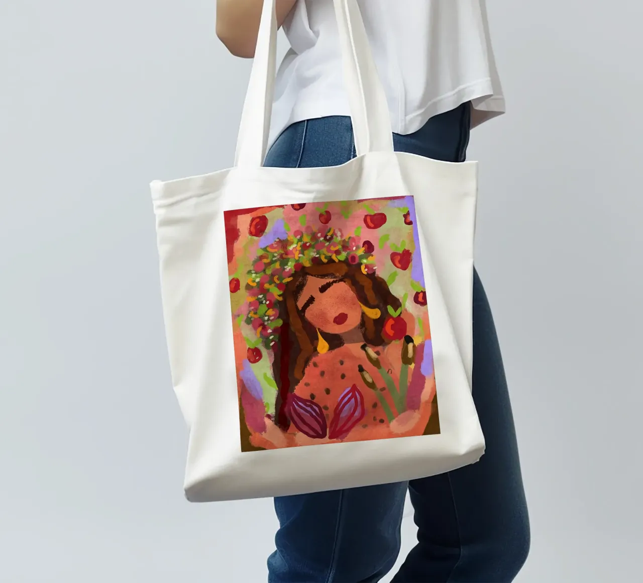 Donna astratta in un campo di mele borsa in juta da Illustration Raissa Oltmanns