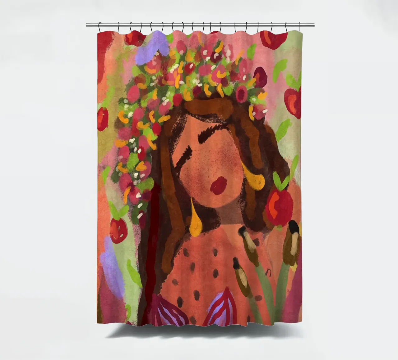 Donna astratta in un campo di mele tenda da doccia da Illustration Raissa Oltmanns