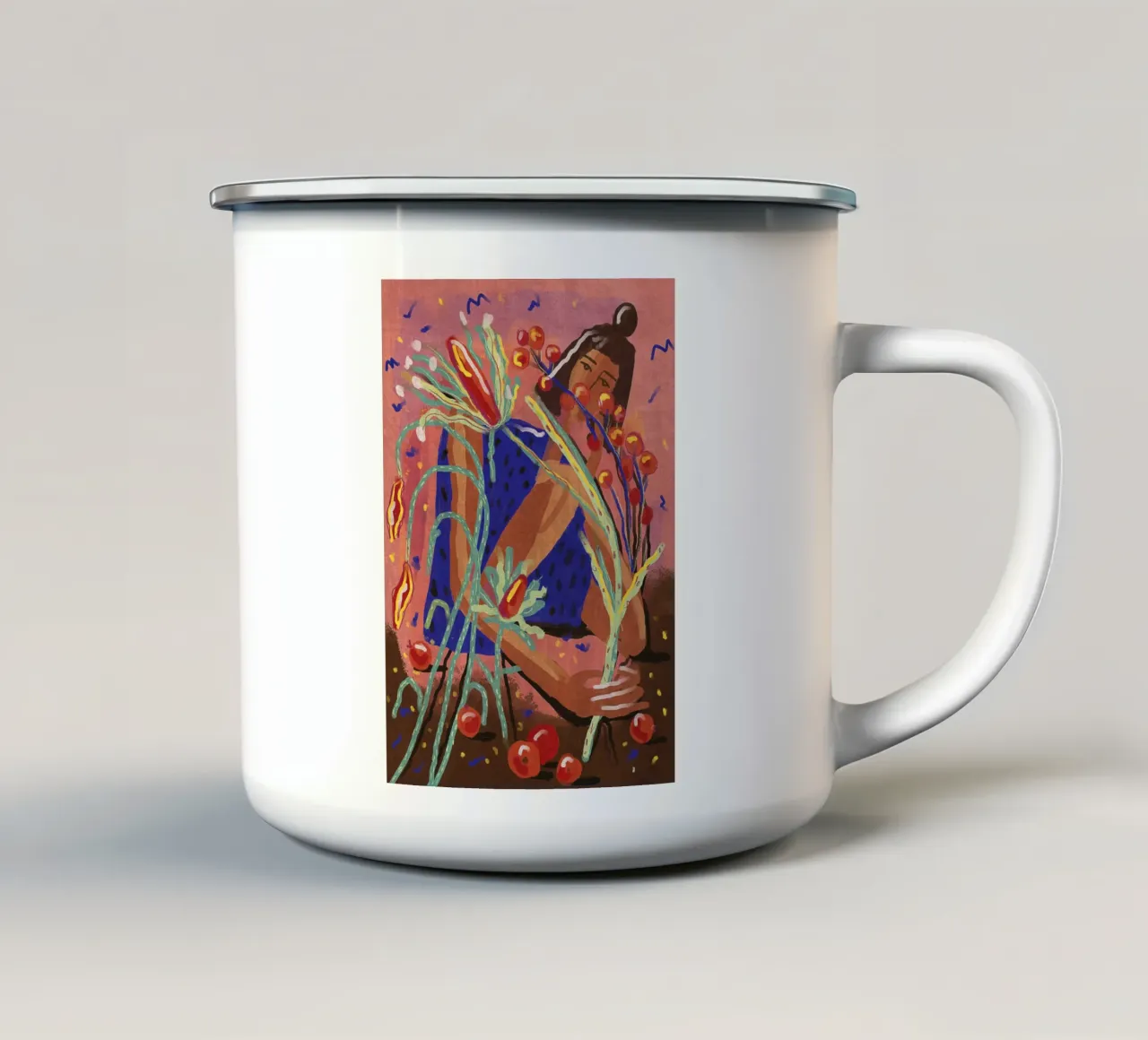 Raccogliere un fiore tazza in smalto da Illustration Raissa Oltmanns