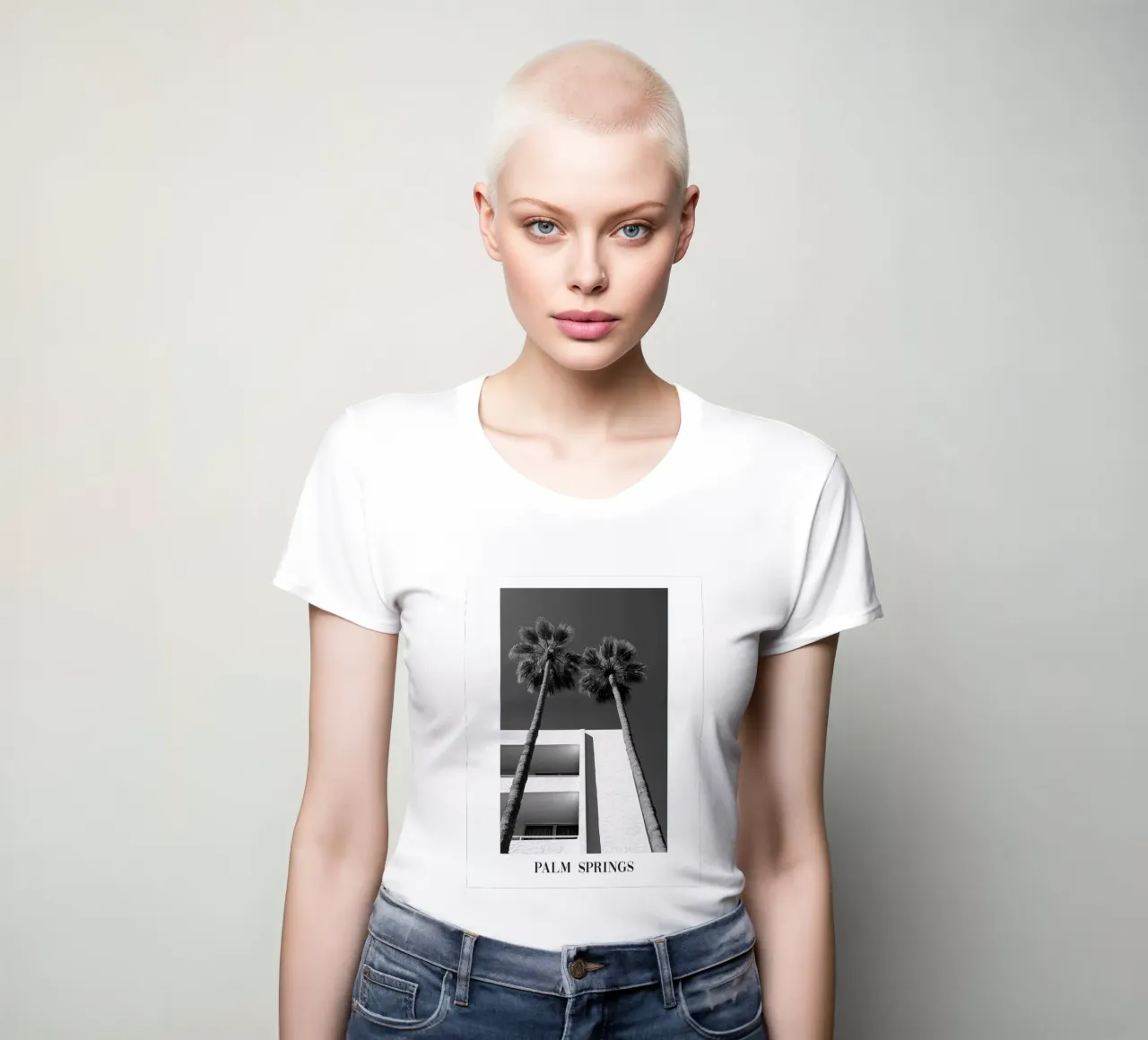 Palm Sprigs Black and White women's fitted t-shirt by Carinaprint