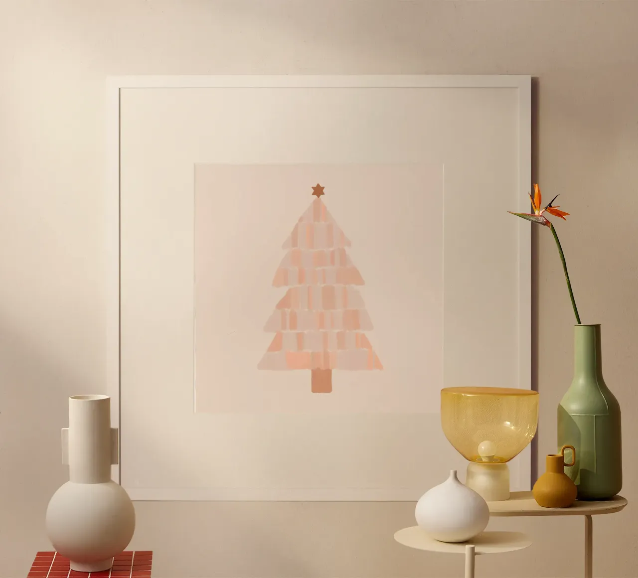 Pittura dell'albero di Natale Blush poster con telaio in legno da Orara Studio