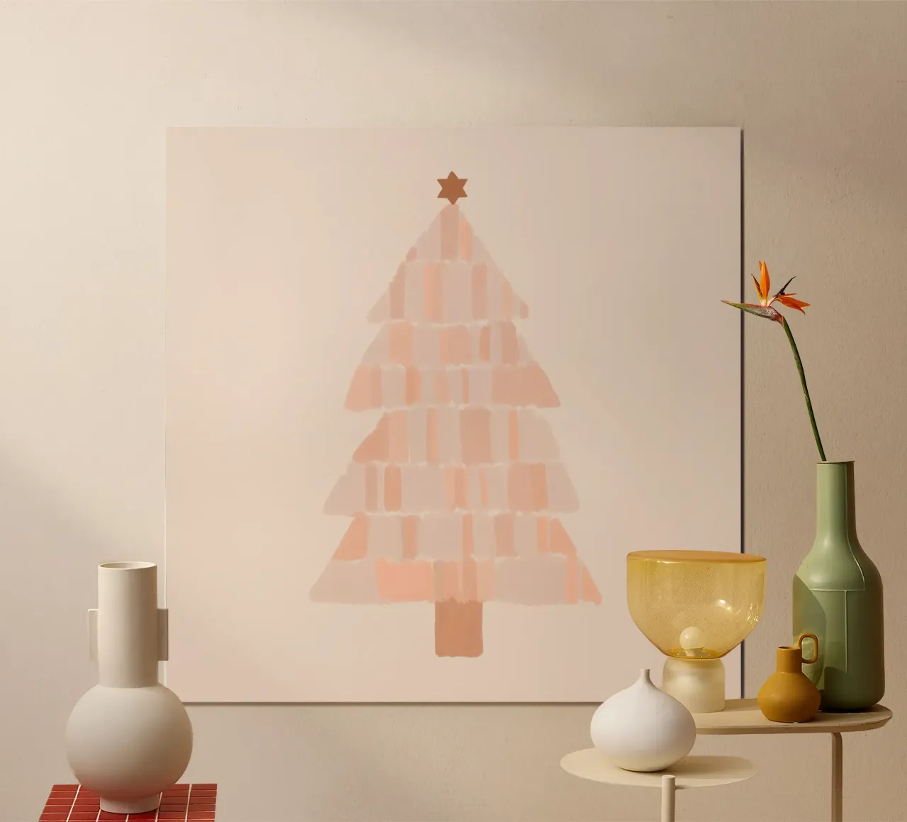 Pittura dell'albero di Natale Blush poster con telaio in legno da Orara Studio