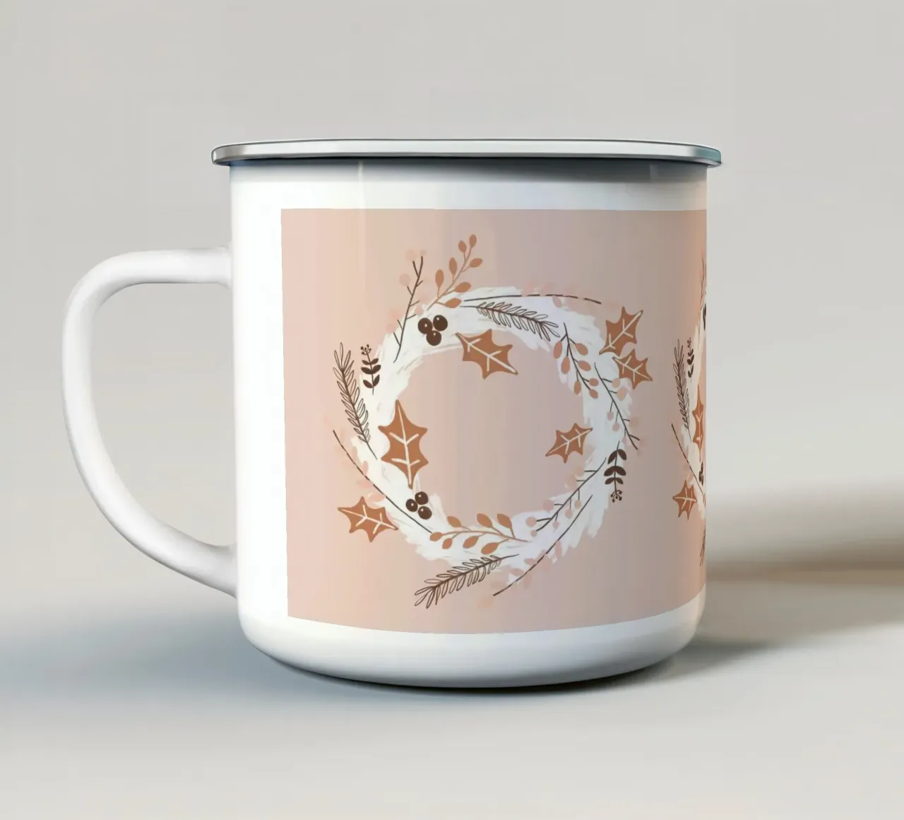 Blush kerstkrans emaille mok van Orara Studio