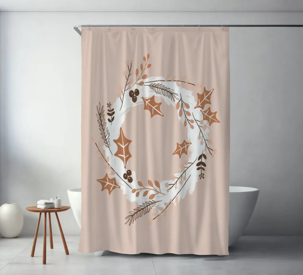 Blush Christmas Wreath shower curtain by Orara Studio