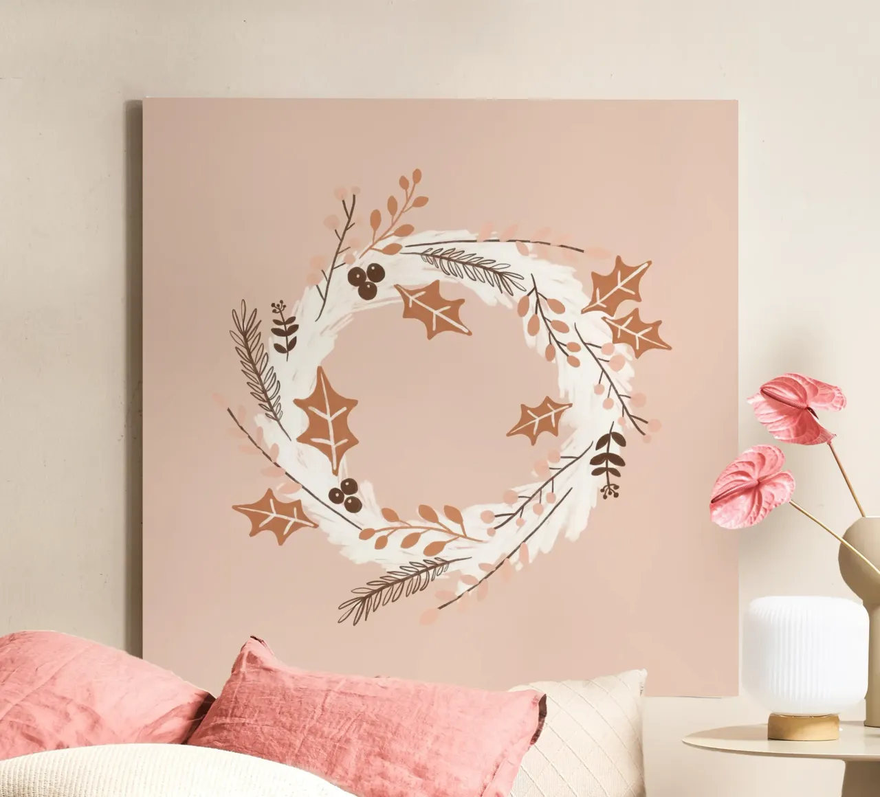 Blush kerstkrans canvas met Baklijst van Orara Studio