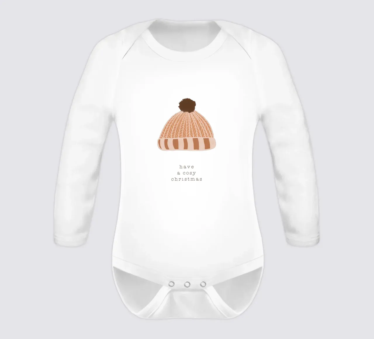 Blush Have A Cosy Christmas long-sleeve baby romper by Orara Studio