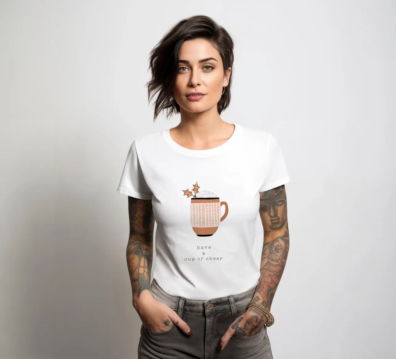 Blush Have A Cup Of Cheer women's fitted t-shirt by Orara Studio