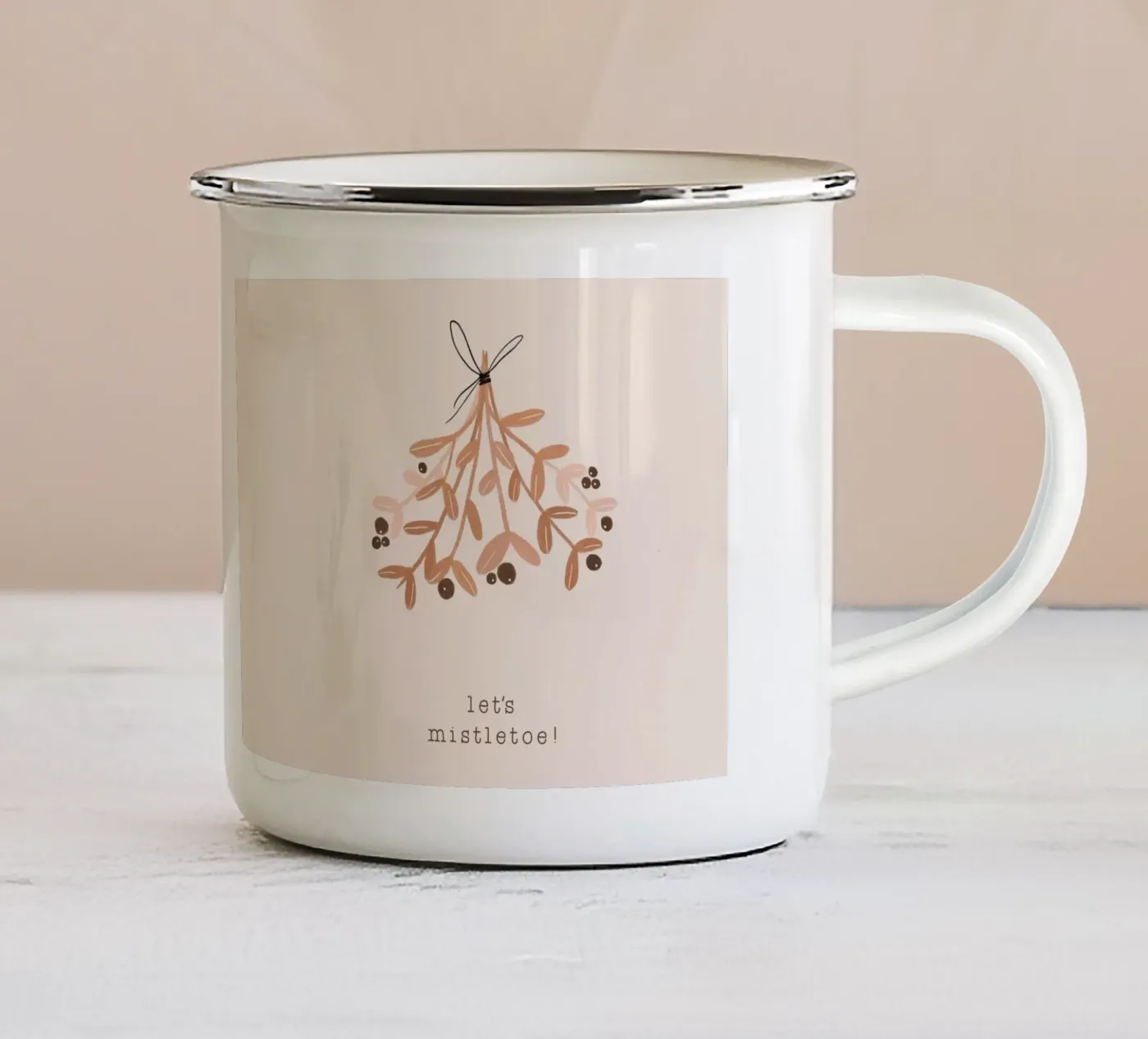 Blush Let's Mistletoe enamel mug by Orara Studio