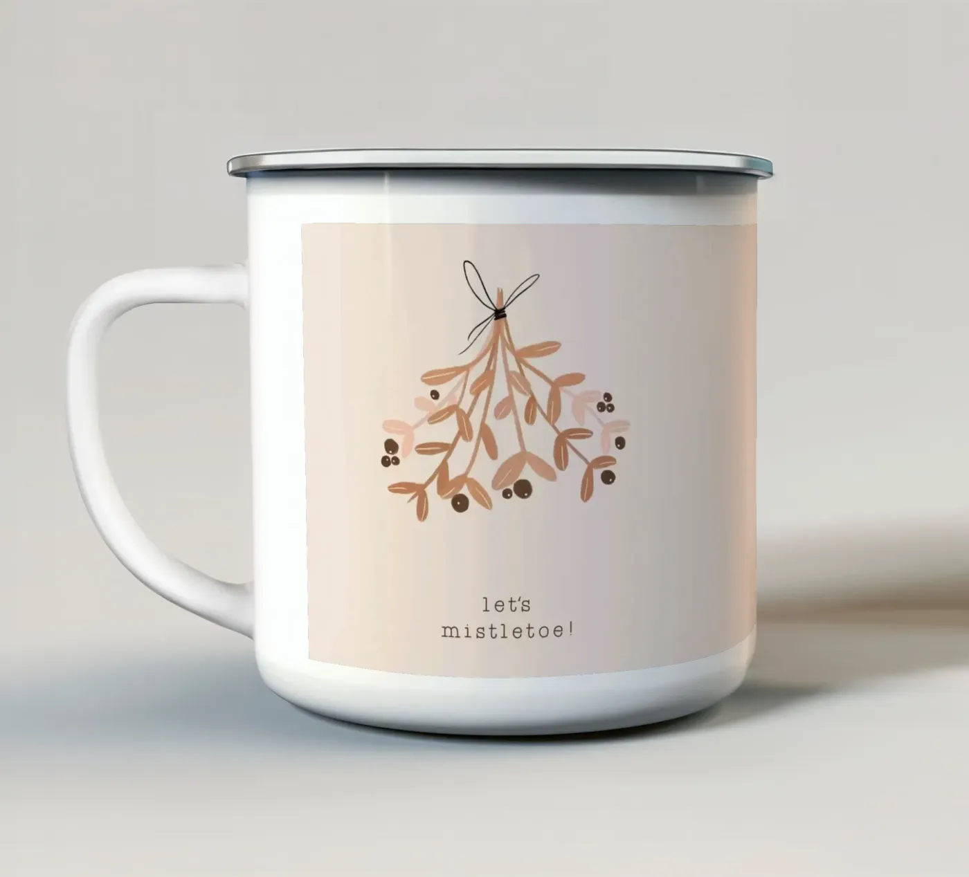 Blush Let's Mistletoe enamel mug by Orara Studio