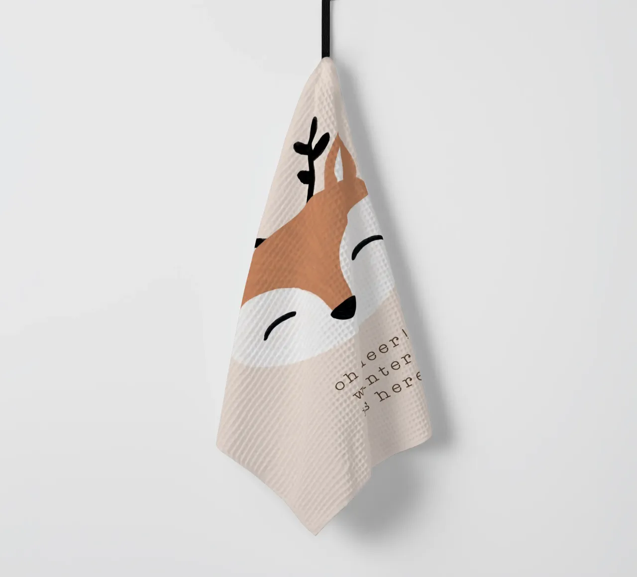 Blush Oh Deer Winter Is Here tea towel by Orara Studio