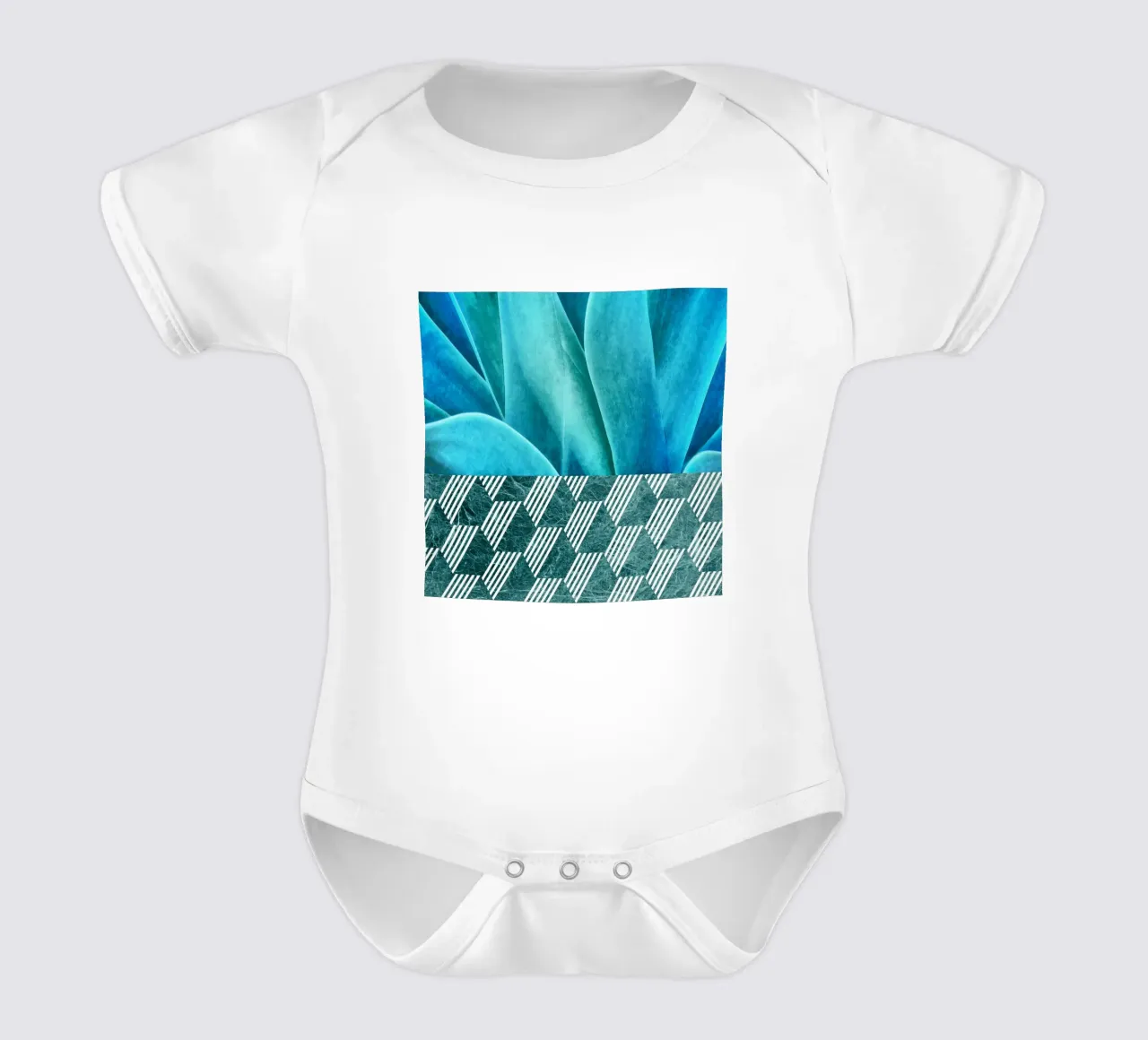 Teal Agave on Hexagonal Pattern short-sleeve baby romper by amini54
