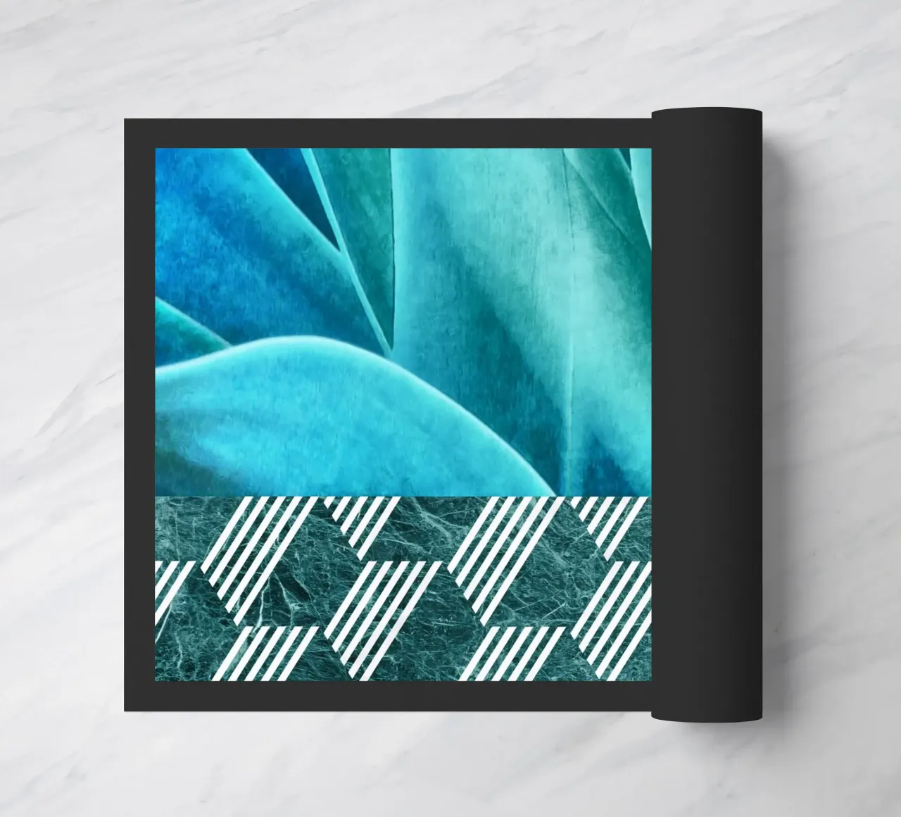 Teal Agave on Hexagonal Pattern doormat by amini54