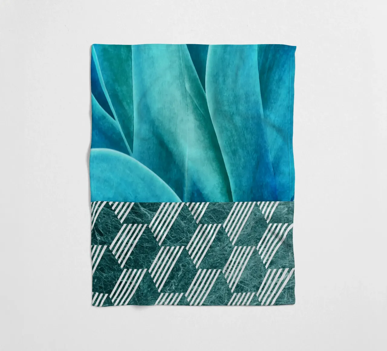 Teal Agave on Hexagonal Pattern fleece blanket by amini54