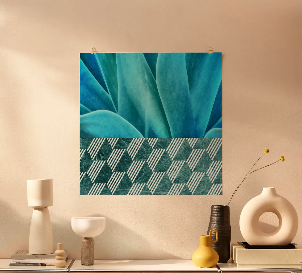 Teal Agave on Hexagonal Pattern hahnemühle by amini54