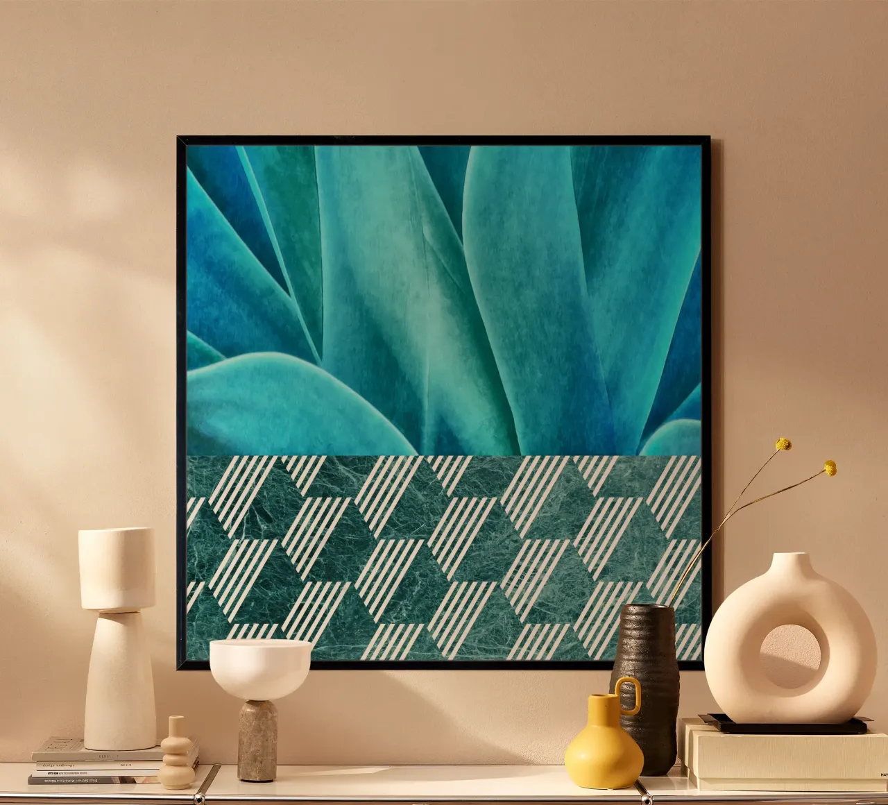 Teal Agave on Hexagonal Pattern hahnemühle by amini54