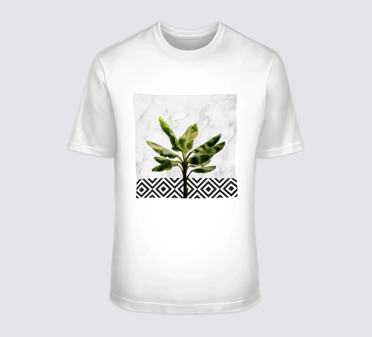 Pianta di banano su parete a scacchi t-shirt da amini54