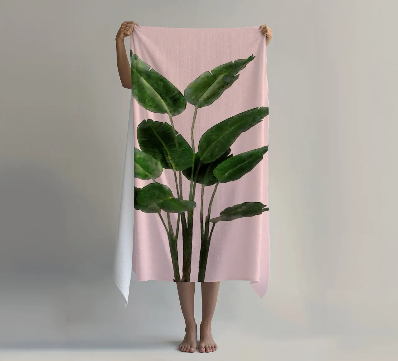 Bird of Paradise Plant on Pink Wall beach towel by amini54