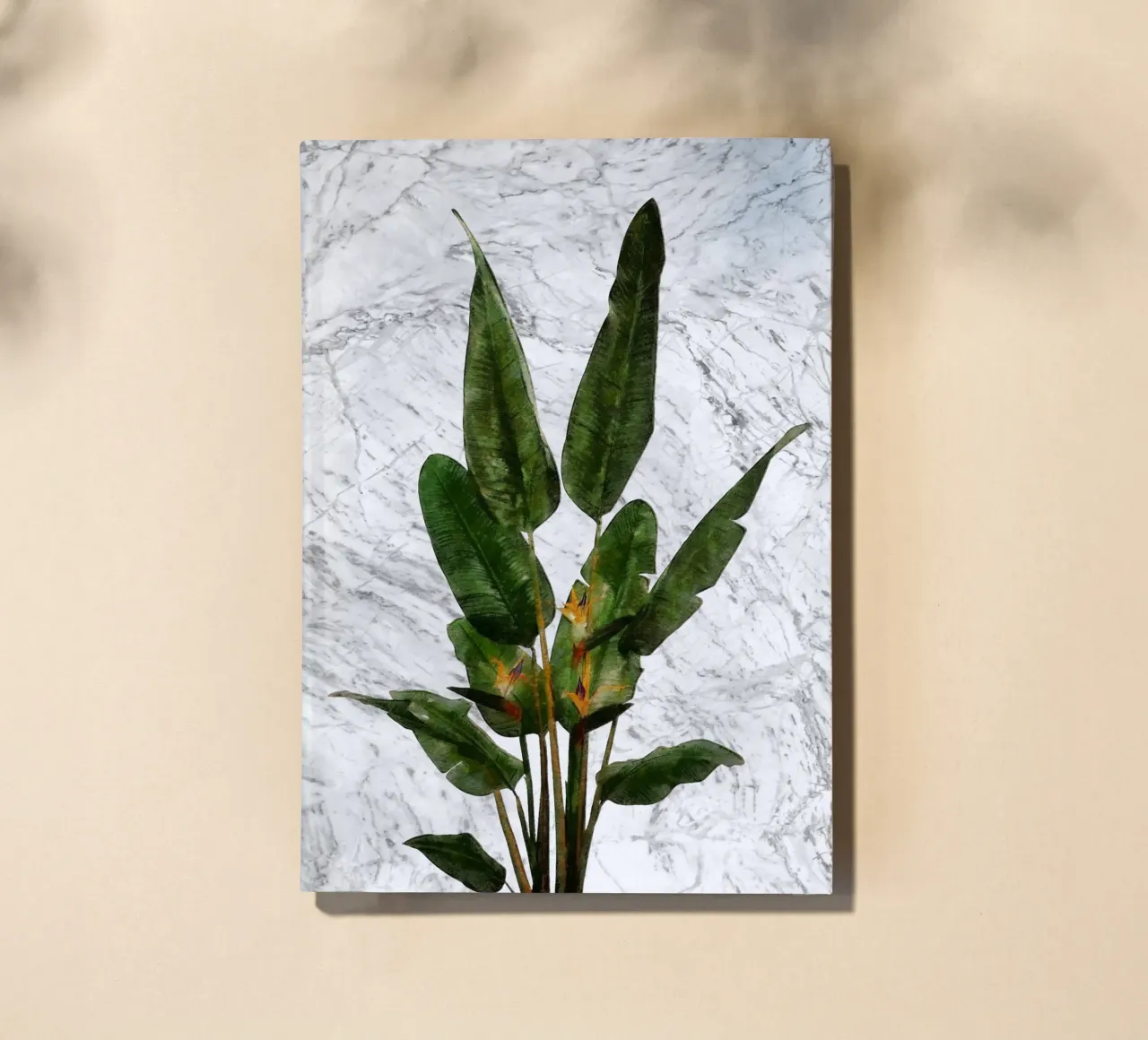 Bird of Paradise Plant on White Marble Wall notebook by amini54