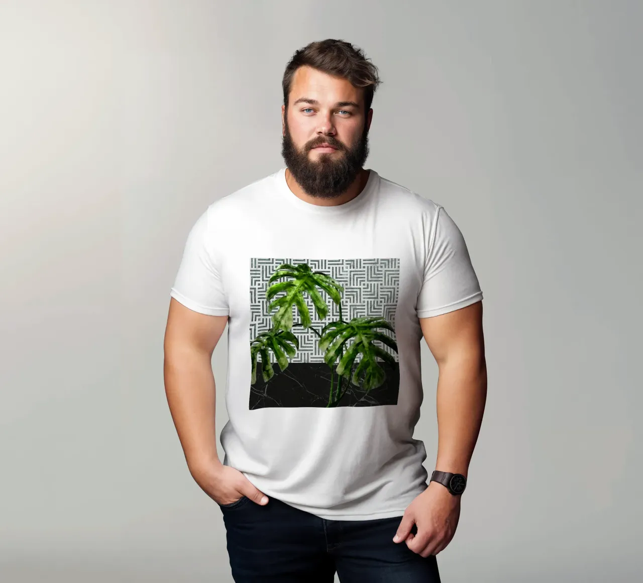 Monstera su parete con motivo a piastrelle t-shirt da amini54