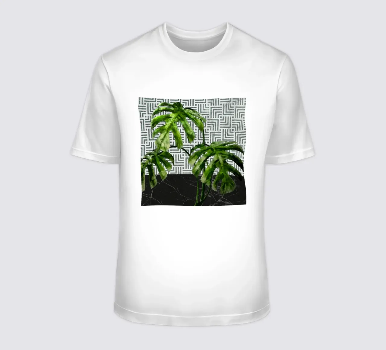 Monstera su parete con motivo a piastrelle t-shirt da amini54