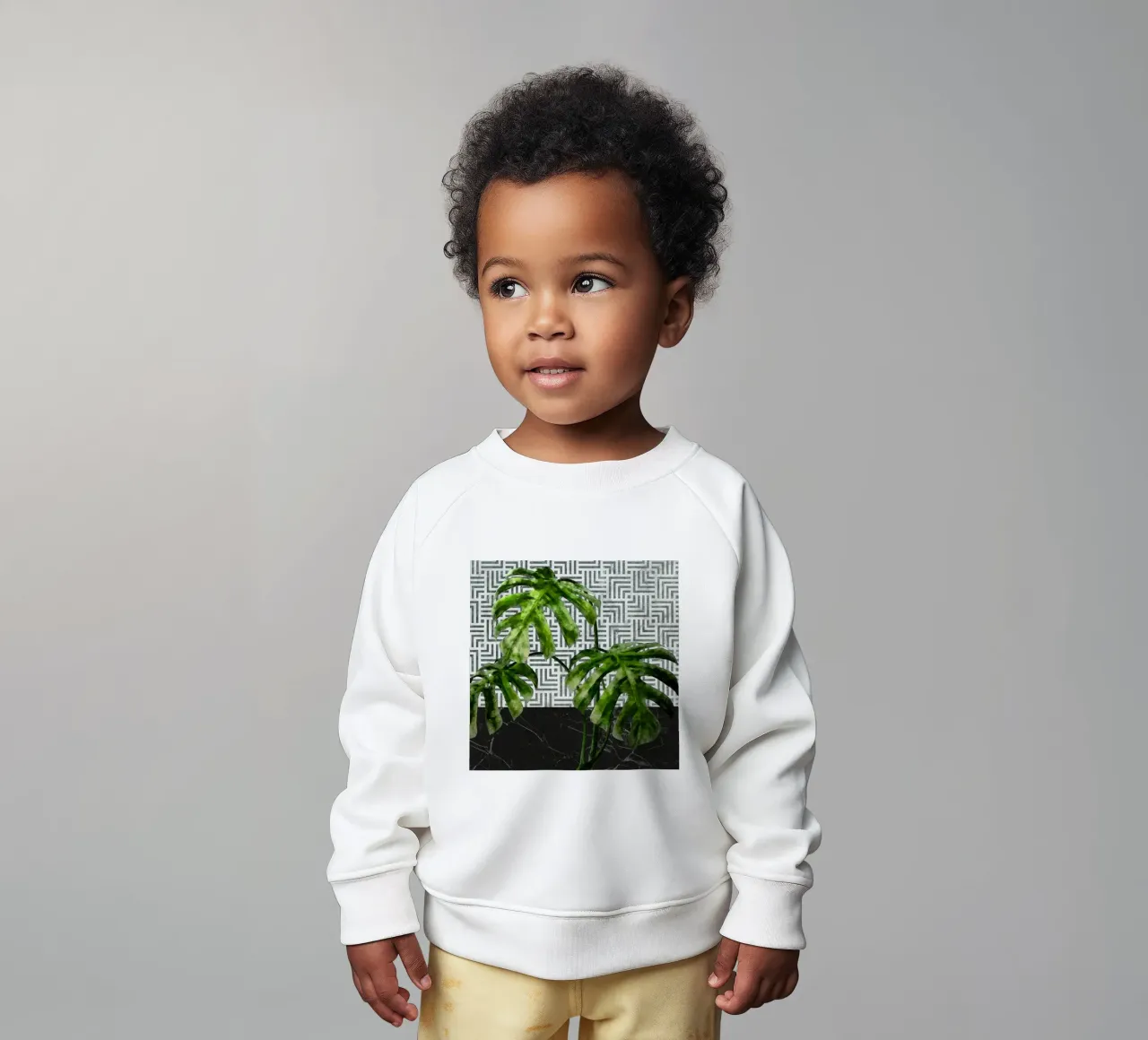 Monstera su parete con motivo a piastrelle felpa neonato da amini54