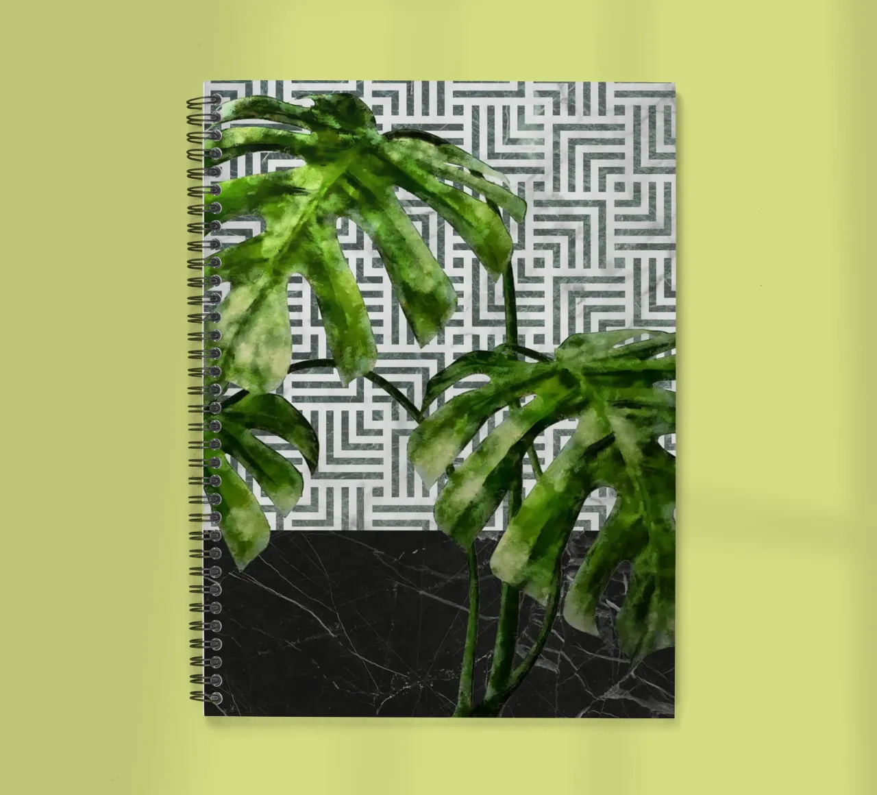 Monstera auf Kachelmusterwand Ringbuch von amini54