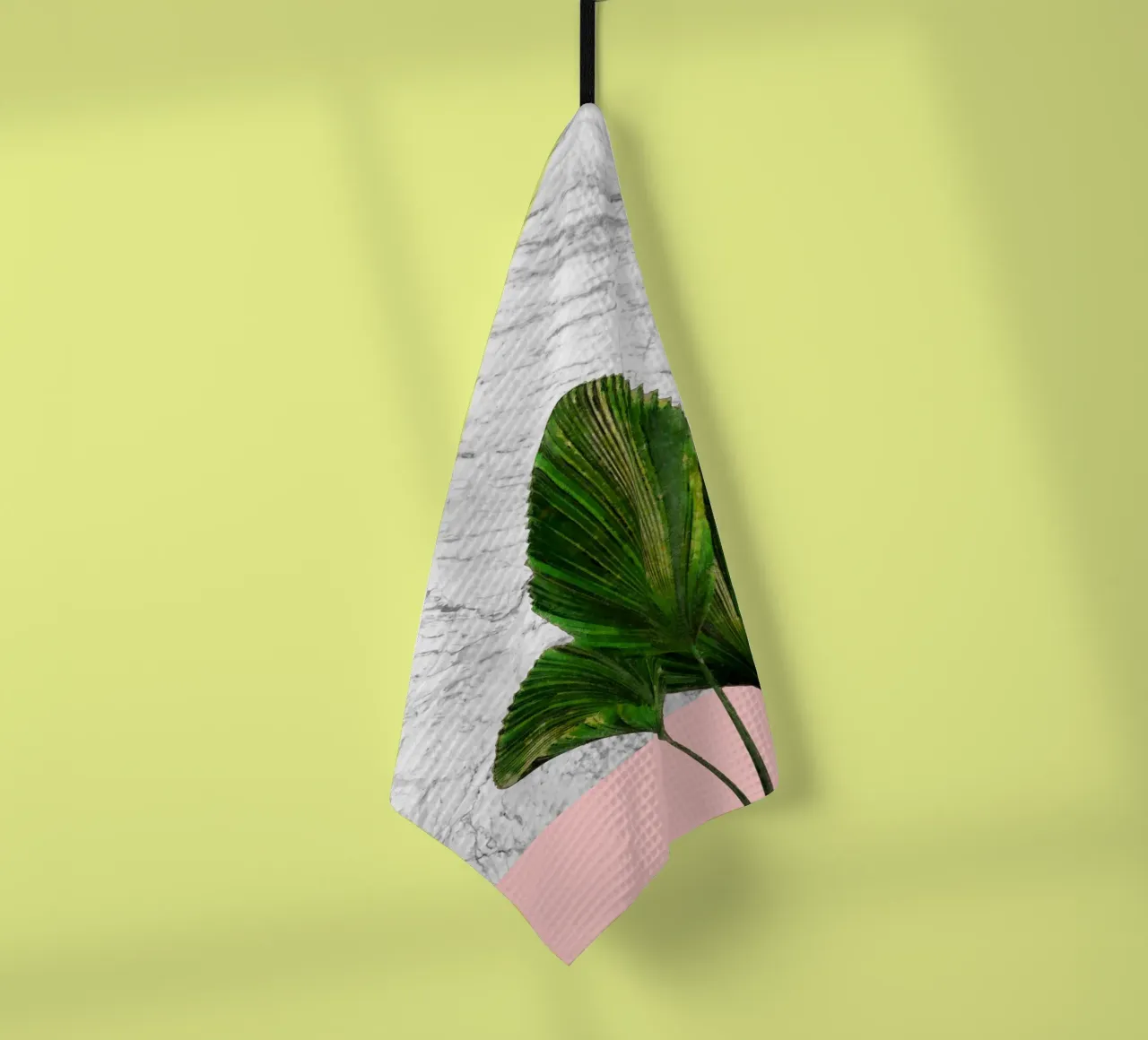 Pianta di palma su marmo bianco e parete rosa canovaccio da cucina da amini54