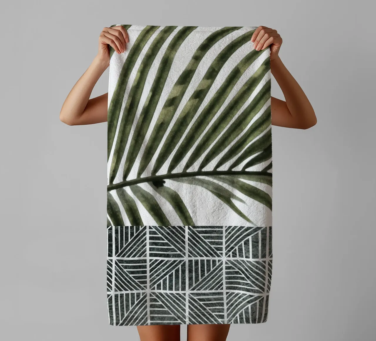 Palm Leaves on Checker Pattern towel by amini54