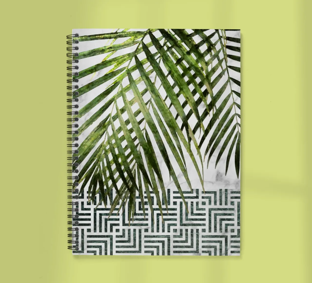 Palm Leaves on Checker Pattern II spiral notebook by amini54