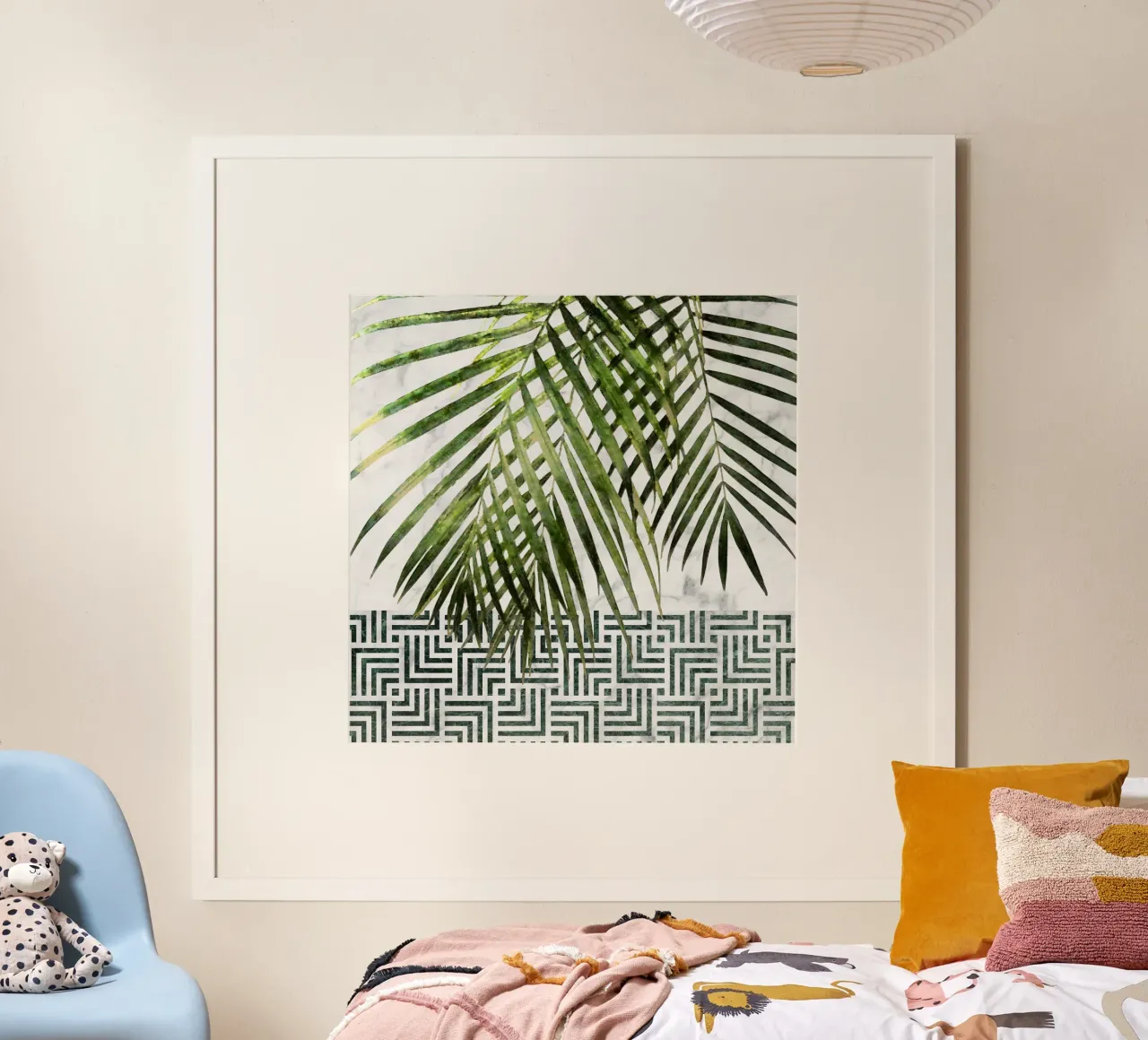 Palm Leaves on Checker Pattern II poster with aluminum frame by amini54