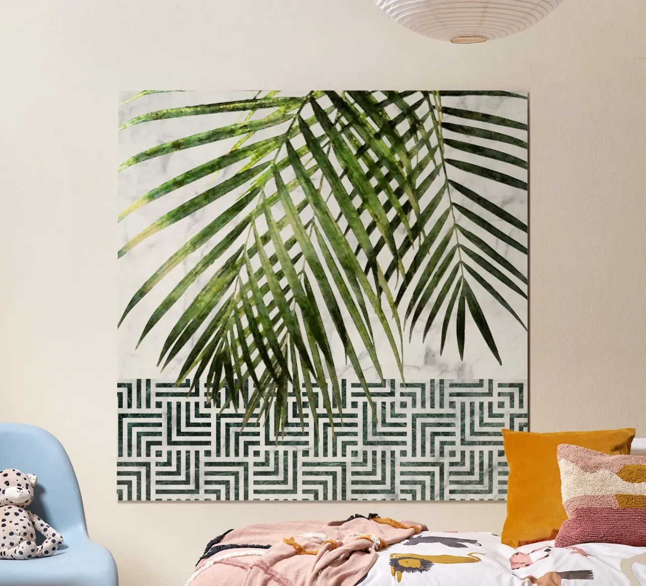 Palm Leaves on Checker Pattern II poster with aluminum frame by amini54