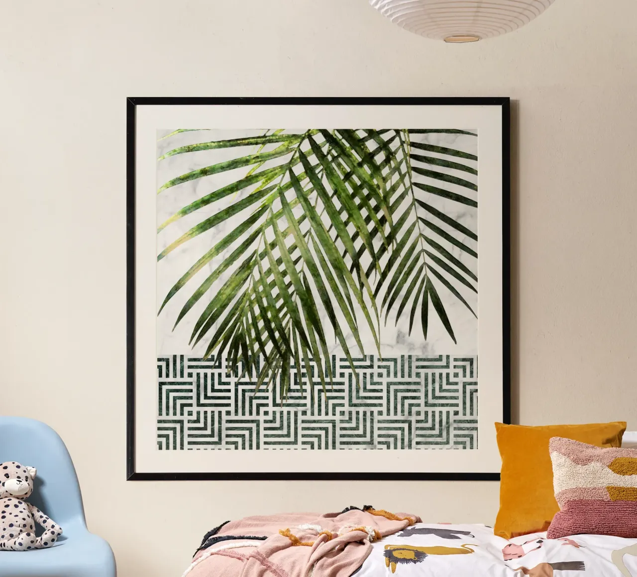 Palm Leaves on Checker Pattern II poster with aluminum frame by amini54