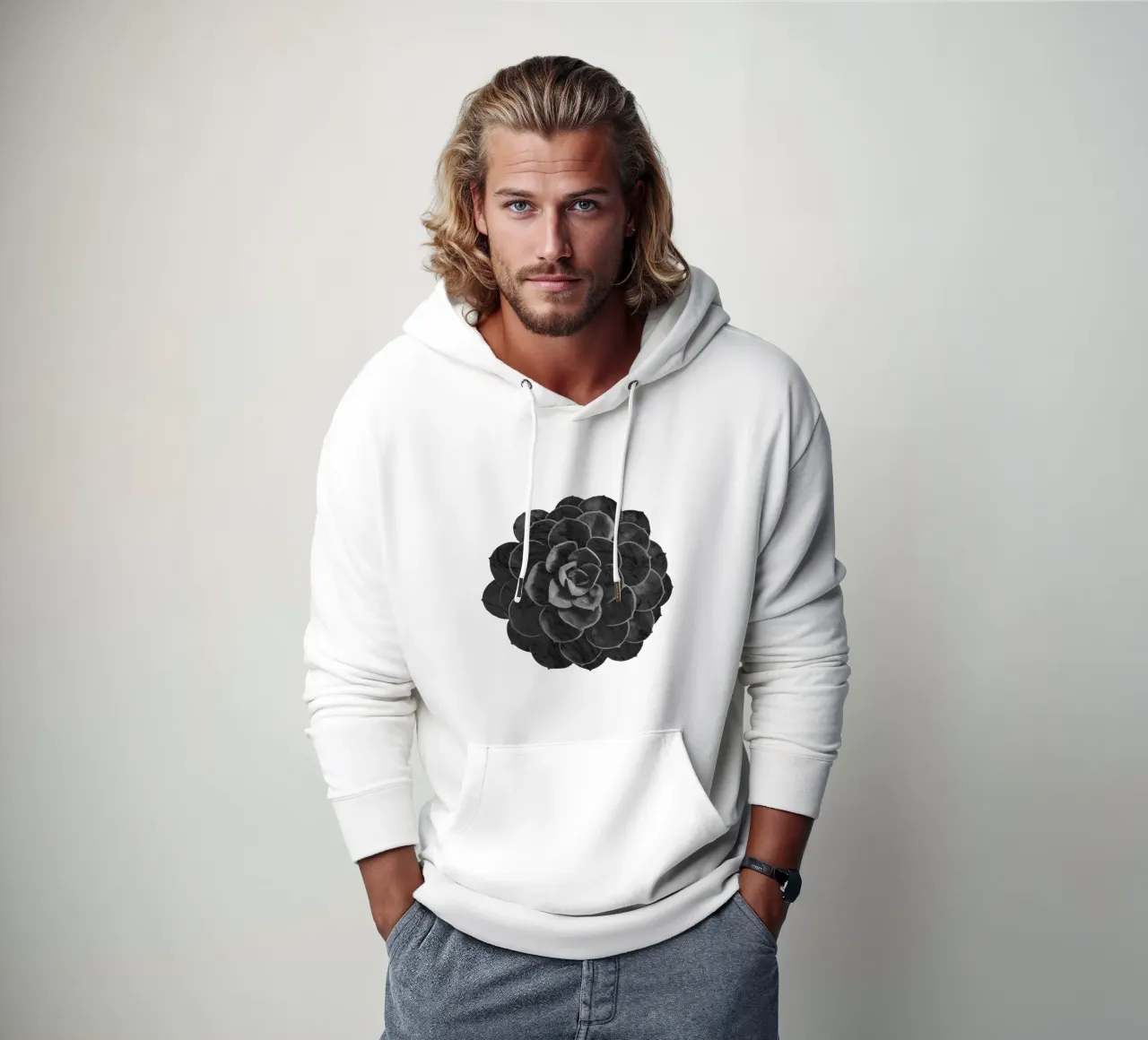 Pianta succulenta in marmo nero felpa con cappuccio da amini54
